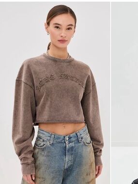 Acne Brown Cropped Faded Logo Sweatshirt